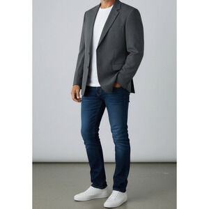 Brooks Brothers 1818 Madison Blazer Italy Long 44/39 100% Wool Jacket Coat Gray